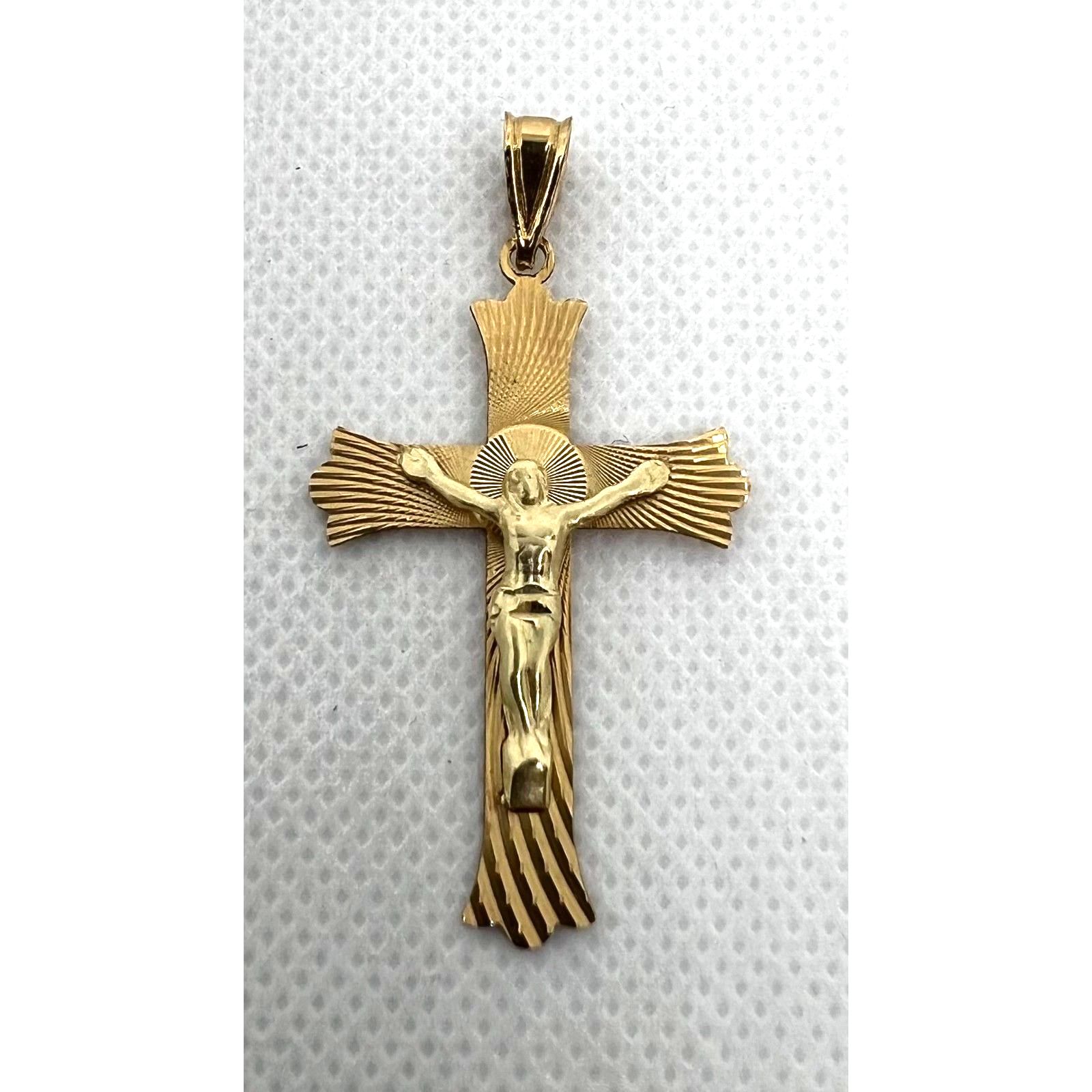 14k Gold Crucifix Cross Pendant Textured Yellow Gold Christian Jewelry 2.710 G